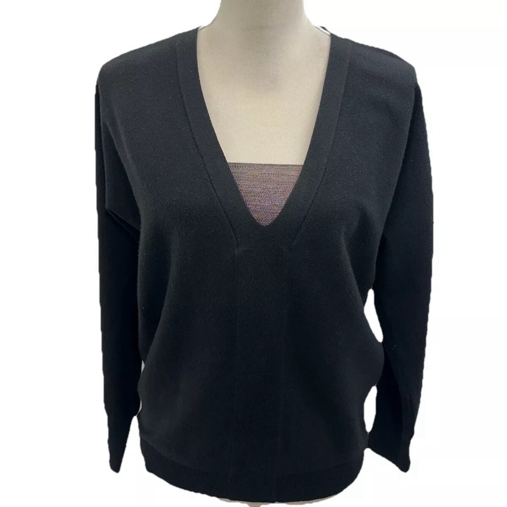 Chico’s 1 Black Metallic V Neck Sweater Women’s Medium Long Sleeves
